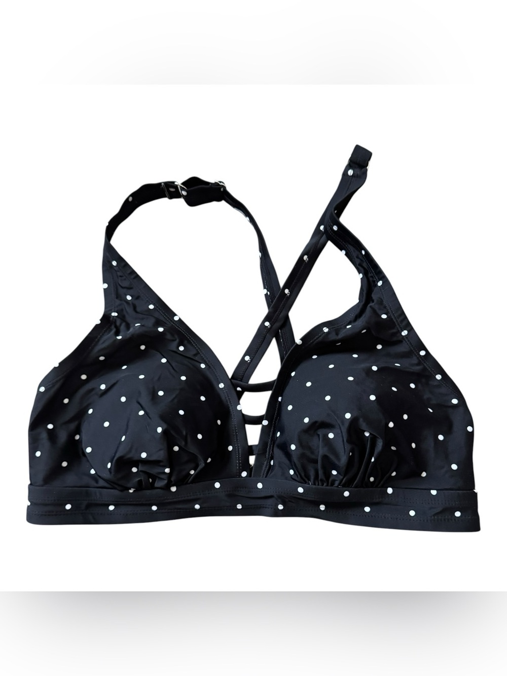 George Plus NWT Black White Polka Dot Strap Bikini Top 1X Crossback P2